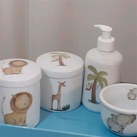 KIT HIGIENE PORCELANA SAFARI BANDEJA RETANGULAR AZUL BEBÊ Elo7