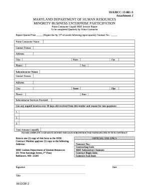 Prime Contractor Unpaid Mbe Invoice Report Dhr Maryland Doc Template