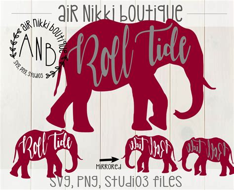 Roll Tide In Elephant Alabama Elephant Outline Svg Png Etsy