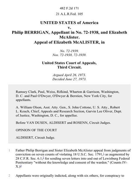 United States V Philip Berrigan In No 72 1938 And Elizabeth