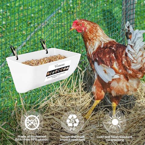 Wismoier 2 Pack Chicken Feeder Feed Trough With Clips Hanging Fence Feeders For Goat Duck