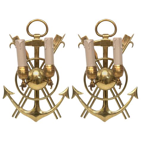 Pair Of Vintage French Solid Brass Nautical Design Wall Lights At 1stdibs