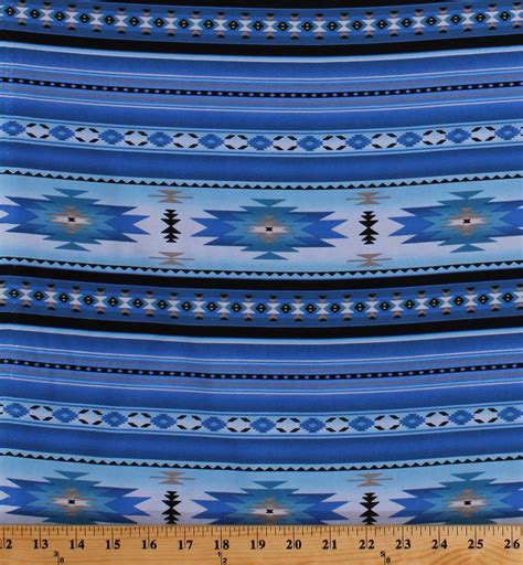 Cotton Southwestern Native American Aztec Tucson 201 Blue Stripes