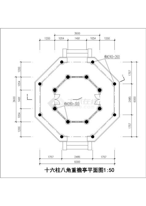 两层十六柱八角亭古建筑cad设计全套图仿古建筑土木在线