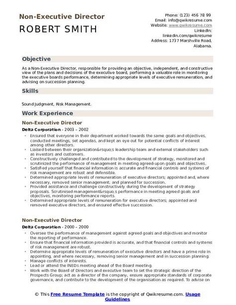 Non Executive Director Resume Samples QwikResume