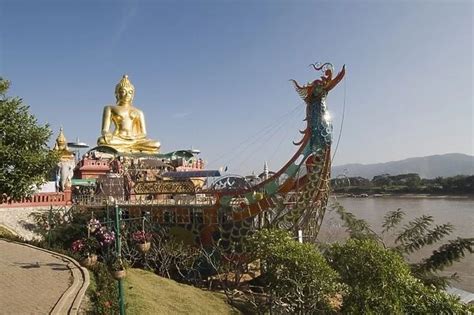 Tote Bag Of Huge Golden Buddha On The Banks Of The Mekong River