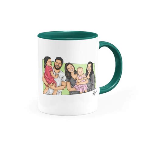 Canecatura Caricaturas em Caneca Personalizada Alça e Interior Verde