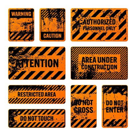 Premium Vector | Orange grunge warning signs with diagonal lines old ...