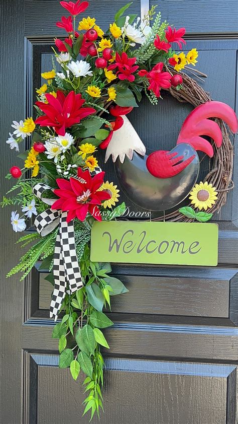 Rooster Wreath Farmhouse Wreath Rooster Front Door Wreath Farmhouse Decor Sunflower Wreath