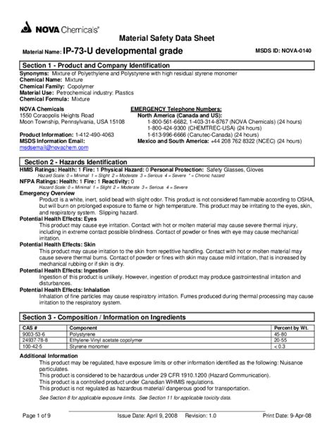 Fillable Online Styrene Material Safety Data Sheet A C Plastics Fax