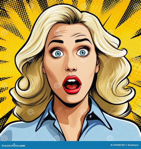 Blonde Woman Pop Art Illustration Comic Book Style Surprise Stock