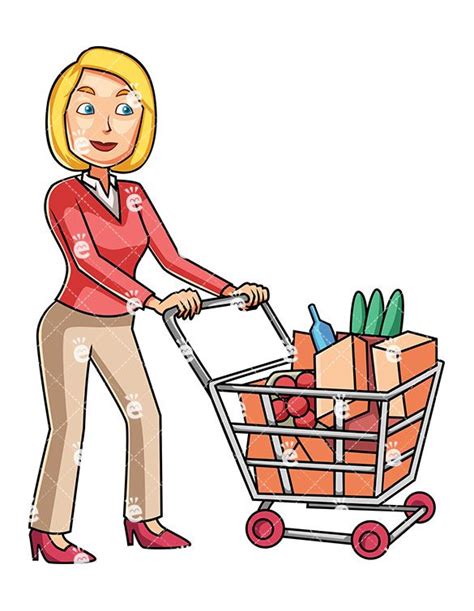 Woman Doing Some Grocery Shopping Cartoon Vector Clipart