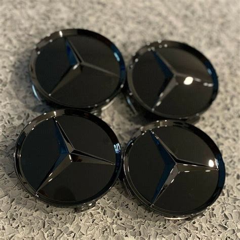 4x Mercedes Benz Wheel Center Caps 75mm Glossy Black Rim Emblem Hubcap