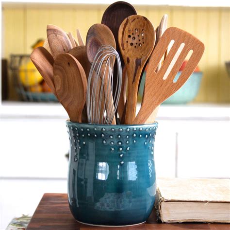 Large Kitchen Utensil Holder Handmade 16 Color Choices Blue Green Red White Hand Thrown Vase