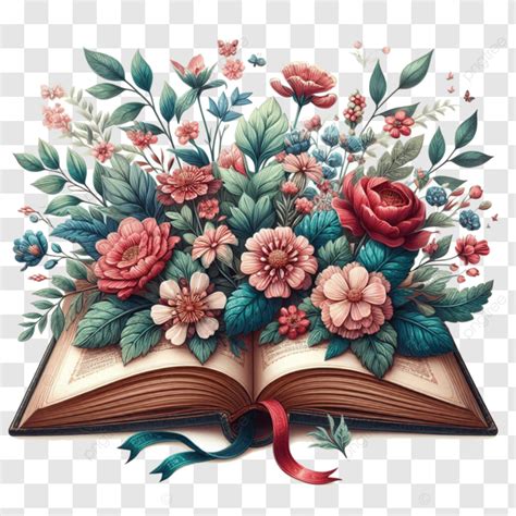 Colorful Floral Open Book Illustration Fantasy Open Book Magical PNG