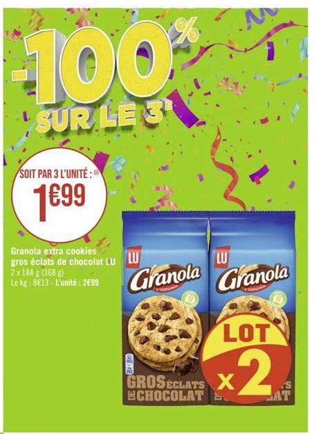 Promo Granola Extra Cookies Gros éclats De Chocolat Lu chez Géant