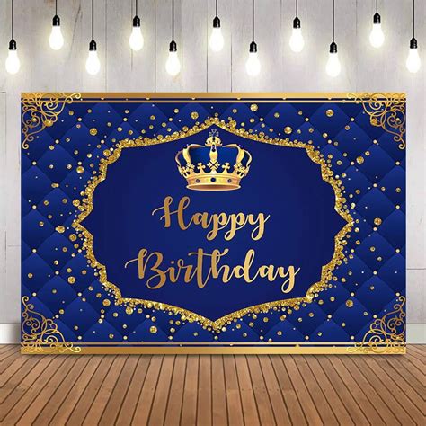 Royal Blue Birthday Backdrop Gold Glitter Dots Photo Booth Background