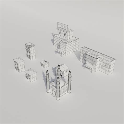 D Low Poly Buildings Model Turbosquid