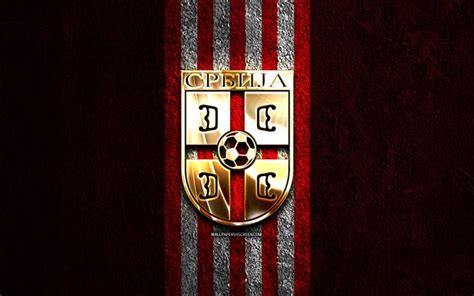 Download Serbia national football team golden logo, 4k, red stone ...