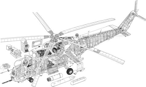 Mil Mi-24 Cutaway Drawing in High quality