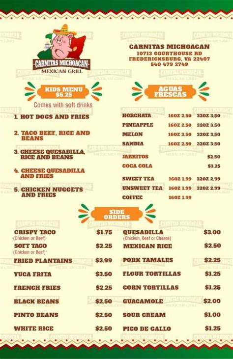 Carnitas Michoacan Mexican Street Food Menu In Fredericksburg