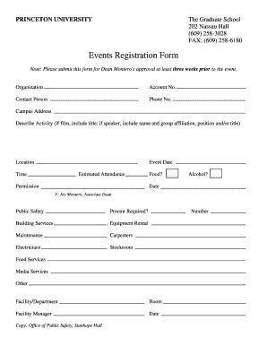 Fillable Online Princeton Events Registration Form Princeton