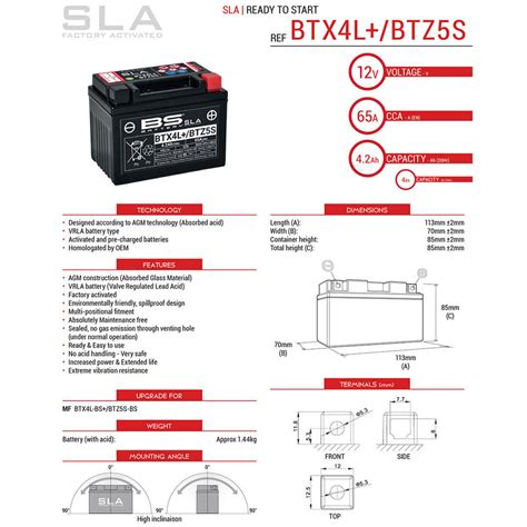 BATTERIA BS BATTERY SLA BTX4L BTZ5S AEON REVO MINIKOLT 50 2004 2007