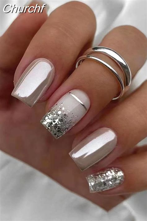 Churchf Nail Full Cover Fake Nail Pink Glitter Wearable French Short