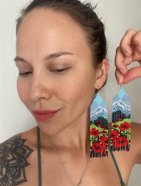 Poppies Beaded Earrings Mountains Seed Bead Earrings Sunflower Etsy