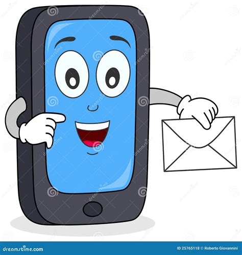 Cell Phone with Mail Character Stock Vector - Illustration of happiness
