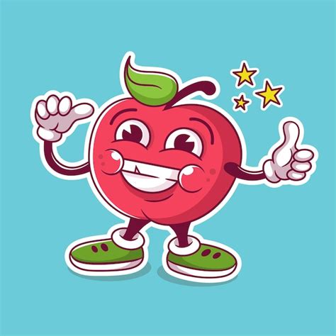 Ilustración de vector de personaje de dibujos animados de apple mascota