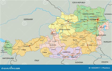 Laustria Mappa Politica Editabile Altamente Dettagliata Con L