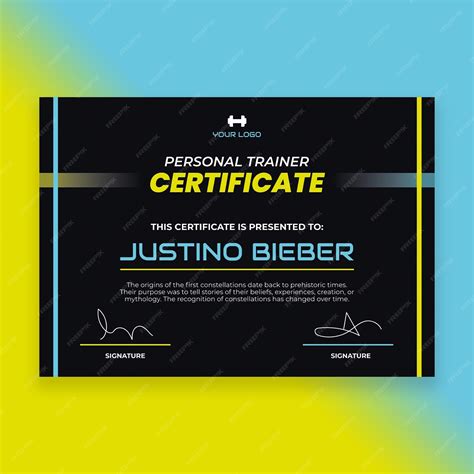 Free Vector Duotone Personal Trainer Certificate