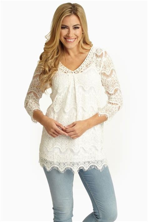 Ivory Lace 3 4 Sleeve Top With Images Lace Top Outfits Ivory Lace