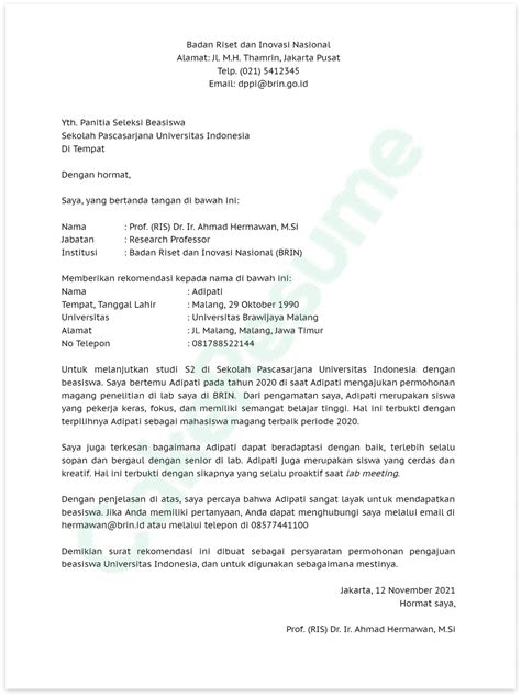 16 Contoh Surat Rekomendasi Beasiswa Terlengkap Contoh Surat Eroppa