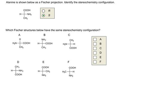 Alanine is shown below as a fischer projection. identify the ...