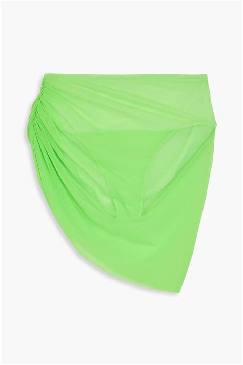 NORMA KAMALI Diana Ruched Neon Stretch Tulle Bikini Briefs THE OUTNET