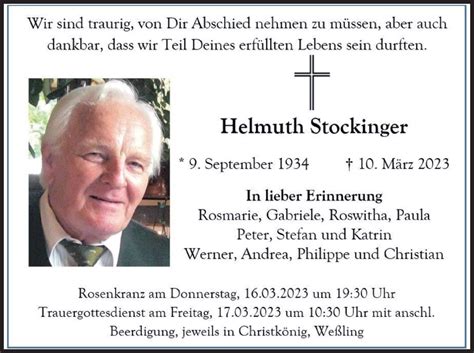 Traueranzeigen Von Helmuth Stockinger Trauer Merkur De