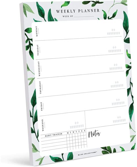 Bliss Collections Agenda Semanal Acuarela Verde Hojas Sin Fecha Bloc