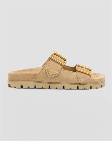 Prada Suede Double Buckle Slide Sandals Neiman Marcus