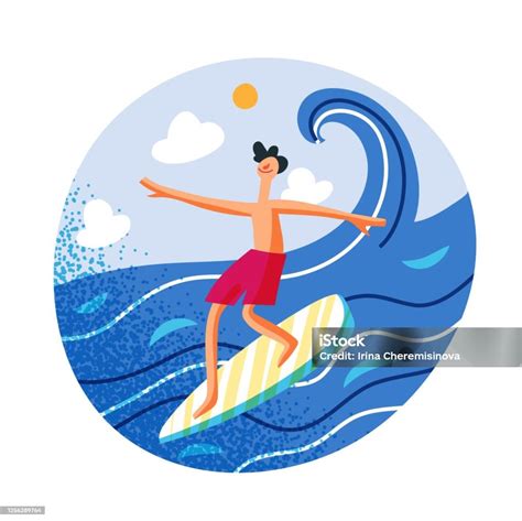 Male Surfer Cartoon Vector Color Illustration Stock Illustration