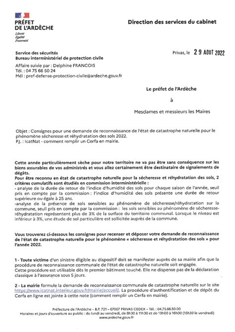 Consignes Pour Une Demande De Reconnaissance De L Tat De Catastrophe