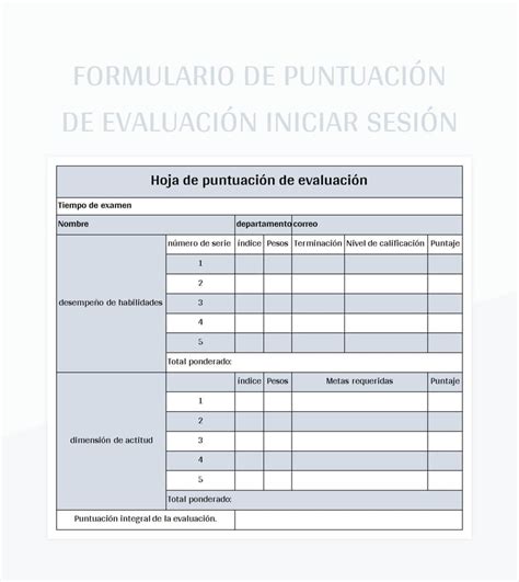 Plantilla de Excel Formulario De Puntuación De Evaluación Iniciar