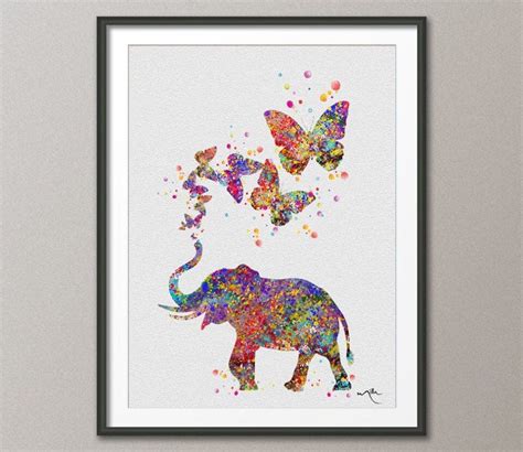 Elephant Spraying Butterfly Art Print Watercolor Painting Etsy