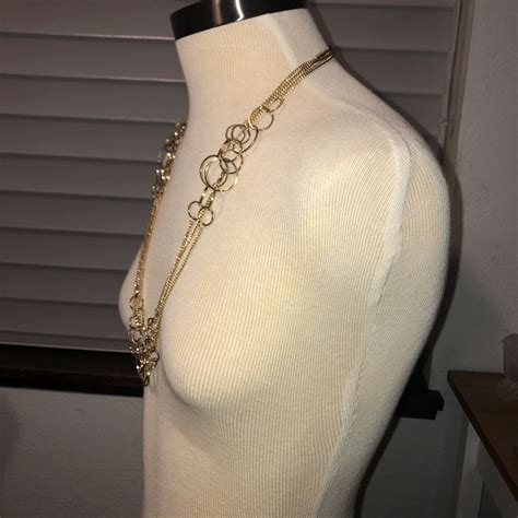 Multi Strand Elegant Gold Tone Long Necklace With Cir… Gem