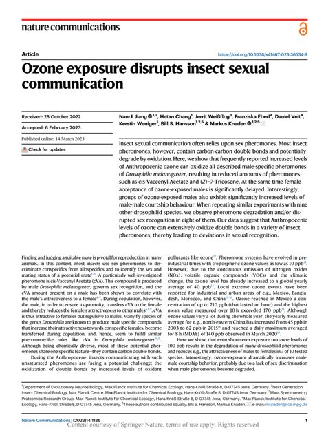 Pdf Ozone Exposure Disrupts Insect Sexual Communication