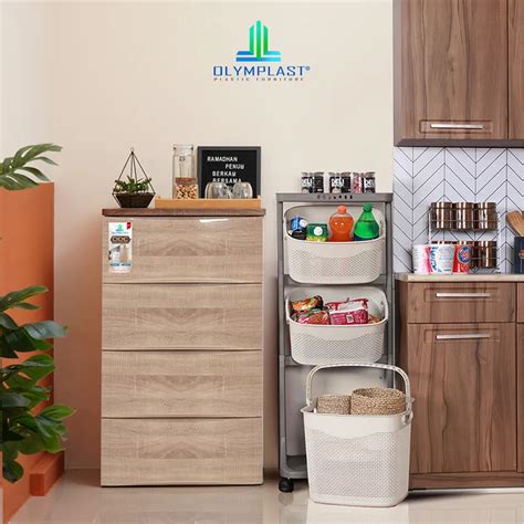 ODC 04 WOOD Laci Penyimpanan Plastik Modern 4 Susun Drawer Cabinet