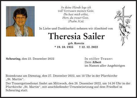 Traueranzeigen Von Theresia Sailer Augsburger Allgemeine Zeitung