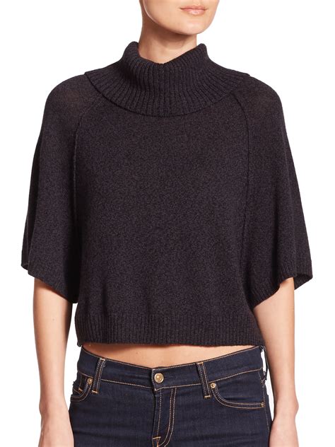 Lyst Alice Olivia Cropped Turtleneck Sweater In Gray