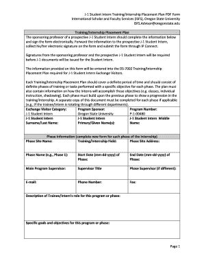 Fillable Online J 1 Student Intern Training Internship Placement Plan